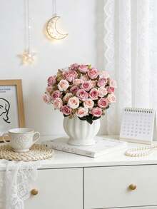 1 Strauß künstliche Rosen, geeignet für Heimdekoration, Hochzeit, Brautstrauß, Valentinstag, Geschenk, Geburtstag, Abschlussfeier - Pink - Übersicht 6