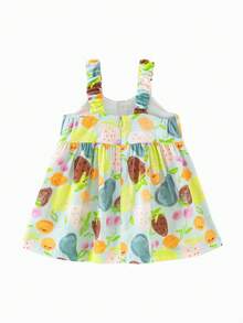 mini bala 女婴亚麻棉连衣裙 2026夏季款 柔软透气凉爽面料 休闲优雅吊带裙 轻盈舒适 度假日常穿着 - 花綠色調 - 查看 5