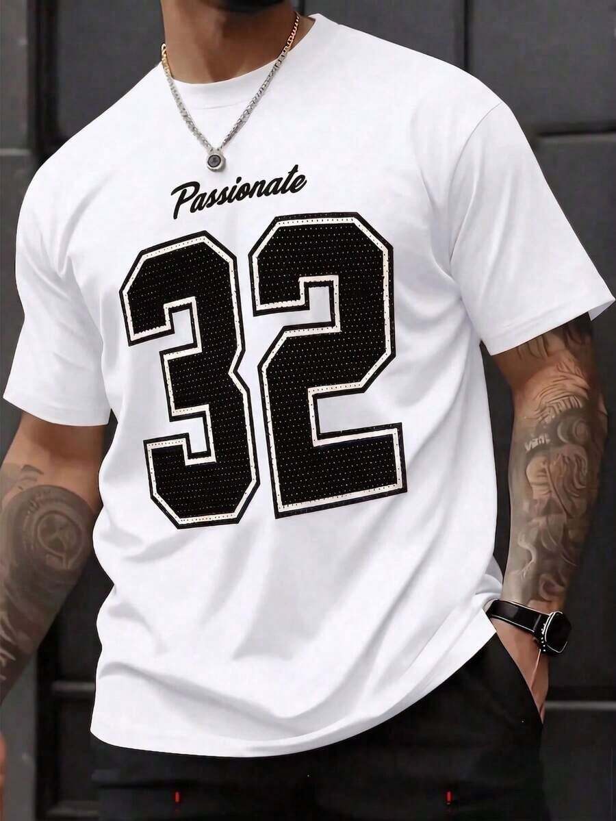 Camiseta de manga corta con cuello redondo y diseño sencillo para hombres - Blanco - Ver 1