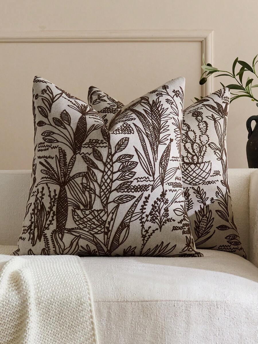 1pc Brown (No Filling) Vintage Floral Pattern Throw Pillow Cover, Fashionable Retro Comfortable Jacquard Chenille Fabric + Faux Cashmere Decorative Pillow Case, Suitable For Daily Home Decor, Sofa, Bed, Bedroom, Gifts, Holiday Decoration, All Seasons