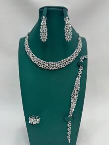 4 pièces Ensemble de bijoux de luxe en perle : Collier, Bracelet, Boucles d'oreilles, Bracelet, Convient pour Dubaï, Moyen-Orient, Arabie Saoudite, Ensemble de collier de diamant populaire, Tenue de soirée, Robe de mariée, Comprend diamant artificiel, pierre précieuse rose, zircone cubique. 5 pièces Ensemble étincelant de collier, boucles d'oreilles, bague, bracelet, Convient comme cadeau pour petite amie, mère, enseignante - ensemble de quatre pièces - Voir 15