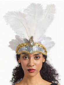 1 chiếc băng đô cài tóc giả lông vũ dành cho nữ, kiểu dáng thập niên 1920, băng đô hóa trang vũ nữ cho lễ hội Halloween, tiệc tùng. - Ba dây buộc tóc - Xem 16