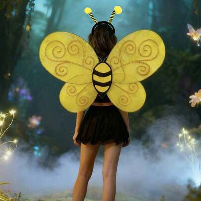 1PC/2pcs Bee Role Play Set, Includes Bee Headband And Wings, Unisex, Christmas Gift