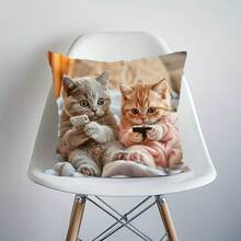 1/2/4 pezzi Federa decorativa per cuscino con gatto che al telefono, lavabile in lavatrice, stampata su un lato, adatta per casa, soggiorno, camera da letto, divano, ufficio e decorazione per auto, imbottitura del cuscino non inclusa - Multicolore - Visualizzare 3