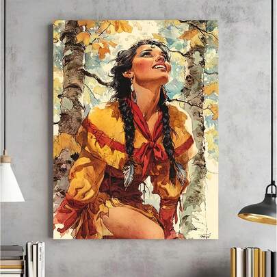 Framed Autumn Forest  Woman Watercolor Art Canvas Wall Art Boho Aesthetic Prints For Living Room Bedroom Wall Decor Gifts For Boho Enthusiasts Home Decor Lovers