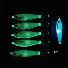 Avlcoaky 10pcs Horizontal Squid Jig Egi Set 8cm Luminous Glow In The Dark Wood Shrimp Lure UV Reactive Saltwater Cuttlefish Octopus Bait - Multicolor - View 5