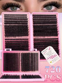 800/740/720片超浓密DIY假睫毛，8-16mm混合长度，10D-150D D卷度，自然妆效，浓密蓬松，丰盈睫毛套装，新手友好，适合日常佩戴、外出、派对、节日和旅行，款式混搭，可自由组合。 - D - 查看 6