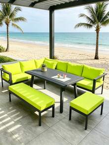 1 chiếc vỏ bọc đệm ghế sofa bằng lụa sữa màu trơn, co giãn tốt, chống bụi, thích hợp sử dụng quanh năm cho đệm ghế sofa mây ngoài trời. - Màu xanh chanh - Xem 5