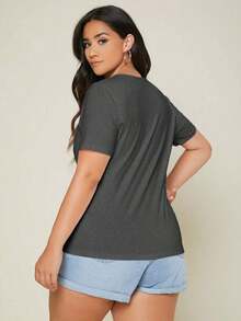 BASICS Camiseta De Cuello Redondo Sólido Para Tallas Grandes - Gris Oscuro - Ver 2
