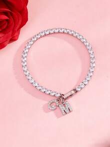 1pc Gold Initial DIY Bracelet Stainless Steel Personalized Letter Name Bangle Customized Jewelry Gift Gold Bangle Bracelet - Silver - View 5