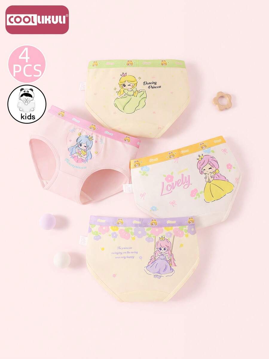 Coollikuli 4-Piece Little Princess Print Young Girls' Triangle Underwear, Fashionable Flowers And Patterns, Bows, Young Girls' Multi-Color Underwear - Multicolor - View 1