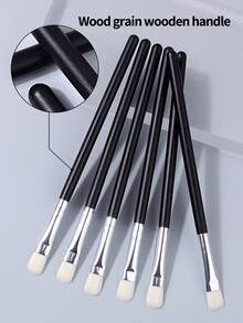 6支眼影刷套装，柔软刷毛，适用于精细眼妆，包含晕染刷和晕染刷。 - 黑色 - 查看 3
