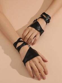 1 Pair Women's Sexy Pu Leather Half Finger Gloves For Stage Performances Halloween Summer - 1pcs - 查看 1