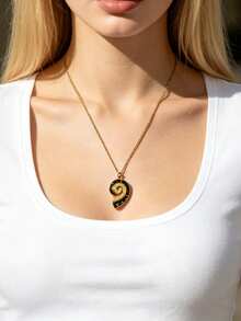 Mazuer 1 Peça Colar Pingente de Concha de Gota de Óleo de Aço Inoxidável com Strass, Banhado a Ouro 18K, Joia de Estilo Casual de Férias para Mulheres - Multicolorido - Visão 2