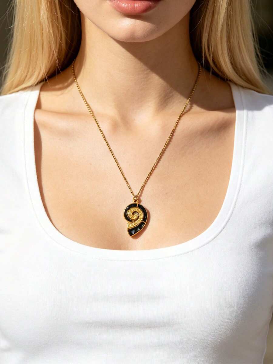Mazuer 1 Peça Colar Pingente de Concha de Gota de Óleo de Aço Inoxidável com Strass, Banhado a Ouro 18K, Joia de Estilo Casual de Férias para Mulheres