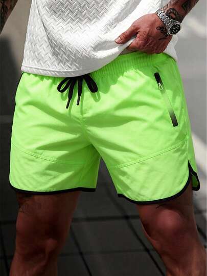 Men's Summer New Fluorescent Green Casual Sports Shorts