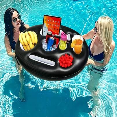 2pcs Inflatable Floating Pool Party Bar With Drink Holder And Serving Tray. Made Of Durable PVC Floating Island Material, With Cup Holders And Central Opening Design For Easy Access. Suitable For All Seasons, Great For Pool Parties, Birthday Parties, Bachelor Parties And Summer BBQs. This Sturdy And Stable Floating Bar Is Applicable For Lakes, Swimming Pools And Hot Tubs.