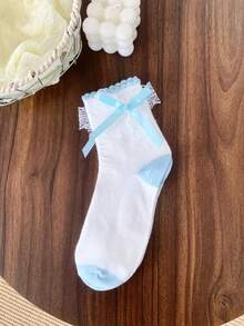 1/5 Đôi tất dài đến bắp chân màu xanh nhạt dễ thương, thắt nơ ren, hàng mới về mùa xuân/hè. - Nhiều màu - Xem 11
