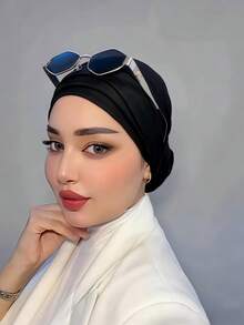 1pc Women's Classic Solid Color Elegant Instant Single-Layer Turban With Flowing Scarf, Fashion Elegant Long Flowing Scarf Hijab, Non-Slip Breathable Soft Modal Knitted Fabric Headscarf, Suitable For Daily Yoga, Sports, Outdoor Wear - Multicolor - View 10