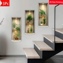 3pcs Removable 2D Flat Green Plant Wall Stickers Tropical Potted Plants Wall Art Decor Suitable For Living Room Bedroom Home Decoration - Green Plant Wall Stickers - View 5