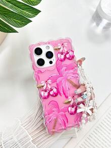 Ốp lưng điện thoại trong suốt in hình cây cọ anh đào, viền sóng bện, bảo vệ tốt, tương thích với iPhone 17/17 Pro/17 Pro Max, 16/16 Pro/16 Pro Max/16 Plus, 14, 15, P14, P13, P12, P11, thời trang và chống sốc. - Nhiều màu - Xem 1