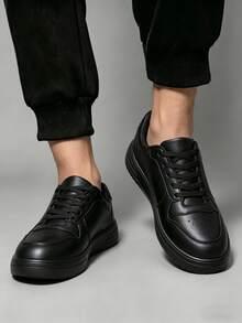 Charcoal Black Stylish Low-Top Skate Shoes, Men's Wear With Breathable EVA Base And Secure Lace-Up Closure - 黑色 - 查看 4