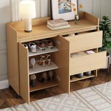 Shoe Cabinet, Mobile Shoe Cabinet With Swivel Casters And Brakes. Arched Top Design, Adjustable Shelf, Soft-Close Hinges - View 7