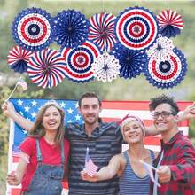 Decoraciones patrióticas para el 4 de julio - Abanicos de papel colgantes en rojo, blanco y azul, adecuados para la fiesta del Día de la Independencia de EE. UU., el Día de los Caídos y el Día de los Veteranos - Día de la Independencia - Ver 6