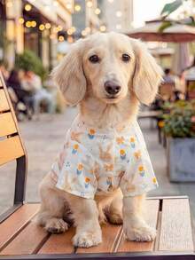 PETCIRCLE 1pc Pet Clothes, Outdoor & Indoor Apparel, European & Korean Style, Suitable For Poodle, Teddy, Small Dog & Puppy, Casual Yukata - Yellow Bow Tie - Multicolor - View 2