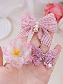 181pcs Pink Ombre Dreamy Princess Style Hair Accessories Set For Girls, Spring & Summer, Includes Shiny Butterfly Hair Clips, Pearl Bow Hair Clips, Camellia Hair Clips, High Elastic Non-Damaging Hair Ties, Suitable For Daily, Outing, Party To Create Elegant Hairstyles - Multicolor - View 9