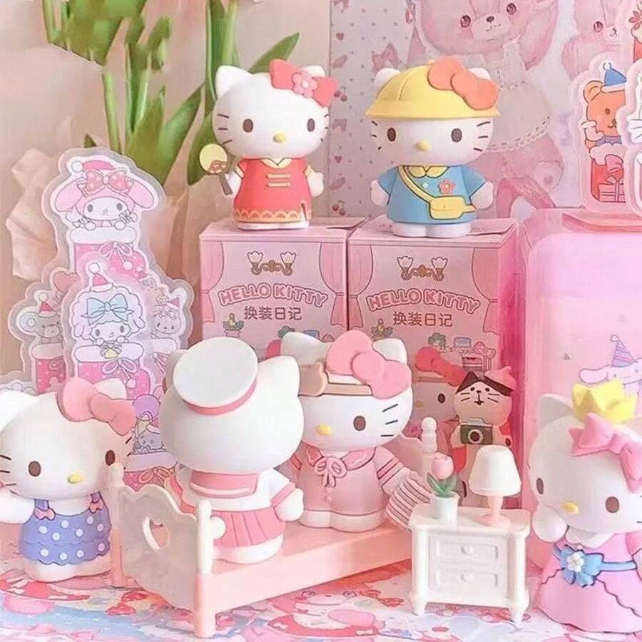 Caixa Surpresa da Série Sanrio Fofa, Caixa Surpresa de Diário Feminino Rosa, Decoração de Mesa Colecionável. Caixa Surpresa da Série Diário da KT Cat, 8 Designs Únicos e de Alta Qualidade, Suave e Reconfortante para Meninas. Material PVC Premium Espesso, Textura Fina, Artesanato Requintado. - Multicolorido - Visão 1