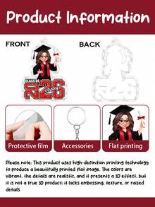 Llavero personalizado de graduación con retrato, nombre, diseño de número de clase 2026 con brillo, personalizable con nombre y personaje de dibujos animados 2D, adecuado para colgar en bolsas, decoración de llaves de coche, recuerdos de fiesta de graduación, regalo de graduación para amigos, hija, hijo - Multicolor 2 - Ver 4