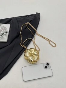 贝壳造型装饰包，迷你晚宴包，女士个性化时尚链条口红包，适合情人节、派对、约会、单肩包、零钱包、金色耳机包、女士礼物、硬壳收纳包 - 金色 - 查看 7