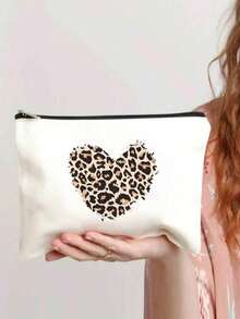 Leopard Print Heart-Shaped Cosmetic Bag, Suitable For Mothers, Teachers, Friends, Nurses, Etc. Makeup Bag, Gift For Female Friends, Travel Souvenir, Birthday, Women's Day, Party, Bridesmaid Makeup Storage Pouch, Toiletry Bag, Storage Pouch, Makeup Bag, Makeup Storage Pouch, Makeup Tools, Travel Gift - Multicolor - View 8