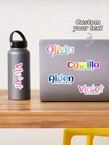Custom Name Stickers Personalized Text Rainbow Glitter Name Labels Self-Adhesive Waterproof Stickers For School, Notebook, Water Bottle, Stationery - Multicolor - View 2