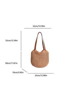 Sac en crochet ajouré ivoire/kaki, sangle en PU + décoration de perles en bois floral, sac à bandoulière décontracté pour les vacances à la plage & les trajets, sac sous le bras en maille fait main, sac fourre-tout de style bohème, sac de shopping d'été pour la plage - Multicolore - Voir 15