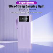 10000mAh Super Large Capacity 5V1A Portable Power Bank, High Appearance Business Minimalist Style Charger, Build With 4 Cables, 4 Modes Ultra-Bright Camping Lights, Travle Must Have, For 6 7 8 X XR 11 12 13 14 15 16 Pro Max For ,Android Phone, Gifts For Family, Friends, Kids,Birthday,Christmas, Winter, Suitable For Outdoor Play, Shopping, Traveling, Portable Power SupplySuper Fast Charging,LED Power Display, Portable Charger For Android Devices With USB And Type-C Ports, Stable Polymer Lithium Battery. - White-1A - 查看 5