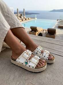 Ladies Fashion Platform Slippers Sandals - White - View 3