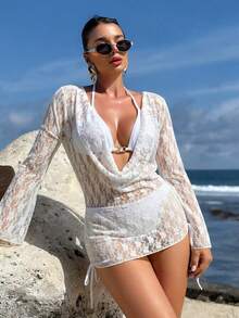3pcs Floral Jacquard Bikini Set, Including Camisole Top, Bra And Panty, With Removable Swimwear Pads And Chiffon Printed Cover-Up, Suitable For Summer Vacation, Beach, Festivals And Other Occasions - Multicolor - View 2