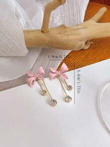 一对粉色优雅可爱蝴蝶结流苏长款水晶耳环，适合少女日常、节日、派对佩戴 - 蝴蝶結 - 查看 5