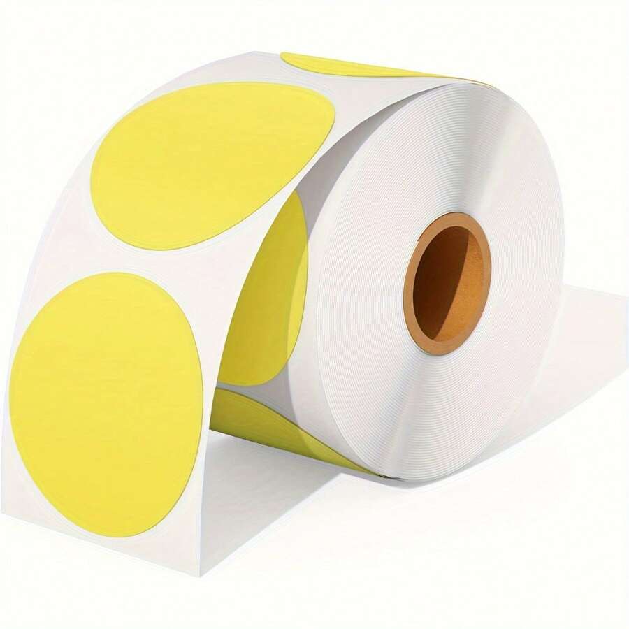 Một cuộn gồm 600 nhãn dán nhiệt tròn tự dính, kích thước 5,08 cm, phù hợp cho nhiều ứng dụng kinh doanh khác nhau.