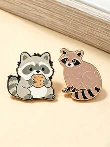 1/2pcs Cute Raccoon Brooch, Exquisite Craftsmanship Durable And Versatile, Easy To Attach On Canvas Bags Or Jackets For Adorable Style - Multicolor - View 6