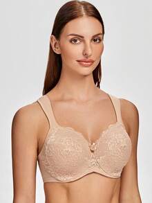 MELENECA Women's Floral Lace Non-Padded Minimizer Full Coverage Underwire Bra - Apricot - View 4