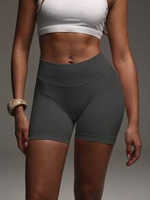 PinkTip Women's Solid Color Cycling Shorts, Suitable For Running, Yoga Sports - Dark Grey - View 3