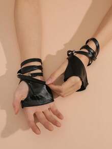 1 Pair Women's Sexy Pu Leather Half Finger Gloves For Stage Performances Halloween Summer - 1pcs - 查看 2