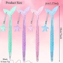 Bộ 6 bút bi gel lấp lấp lánh hình đuôi nàng tiên cá, kèm mặt dây chuyền hình sao biển, thân bút hình bầu dục bằng nhựa, nắp bấm, ngòi cỡ trung bình, mực đen 0.5mm, thích hợp cho người lớn. - Bút nàng tiên cá - Xem 2