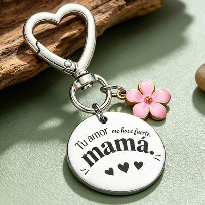 MOLANXUAN 1pc Stainless Steel Keychain With Rose Pendant - "Mom, Your Love Makes Me Strong" - Perfect Gift For Mother's Day, Birthday Or To Express Gratitude