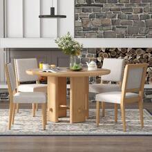 TREXM 5-Piece Round Dining Table Set For 4 Minimalist Farmhouse Dining Table With 4 Solid Wood Upholstered Chairs Kitchen And Dining Room Sets Natural - Màu be + Màu tự nhiên + Gỗ nguyên khối + MDF1 - Xem 1