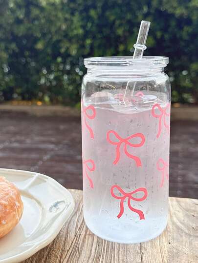 1pc Butterfly Print Water Bottle With Lid And Straw, 16oz, Suitable For Iced Coffee, Tea, Juice, Milk Etc. For Office, Restaurant, Classroom, Picnic, Party