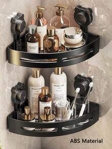 1PC/2PCS Light‑Weight ABS Material No‑Drill Corner Shelf, Self‑Adhesive Or Suction Cup Options Available,Wall Mount Storage Organizer, Waterproof Space‑Saving Rack For Bathroom, Shower, Sink & Kitchen, Easy To Install - Multicolor - View 3